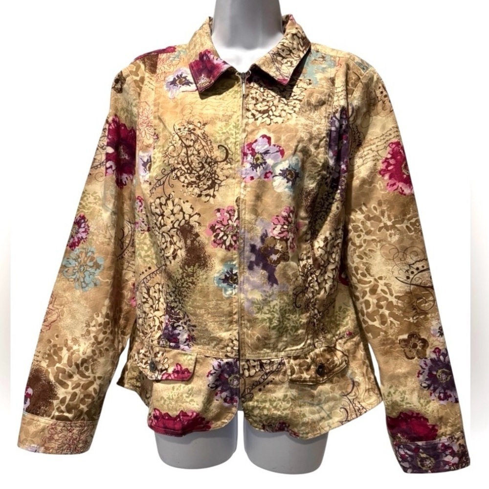 Christopher & Banks Floral Zip-Up Jacket Size L Boho Western Lightweight Layer